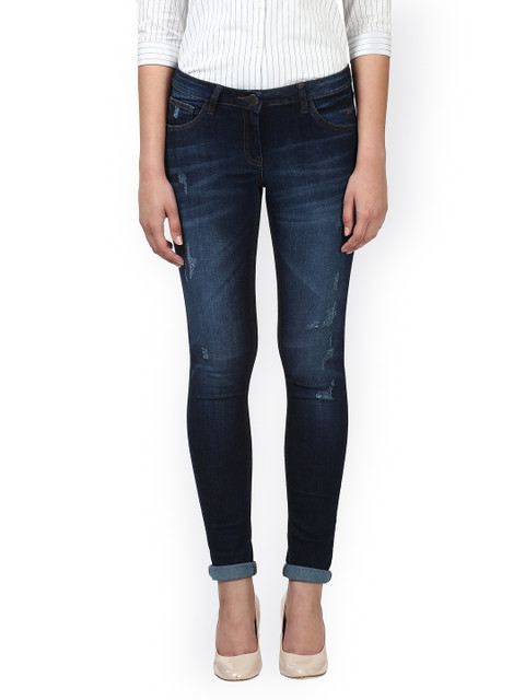 

Park Avenue Women Blue Power Skinny Fit Mid-Rise Low Distress Jeans