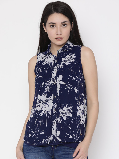 

Park Avenue Woman Navy Printed Shirt Style Top, Navy blue