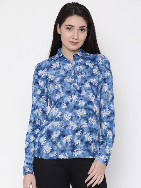 

Park Avenue Woman Blue Printed Shirt Style Top