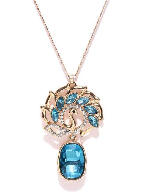 

YouBella Gold-Toned & Blue Stone-Studded Pendant with Chain