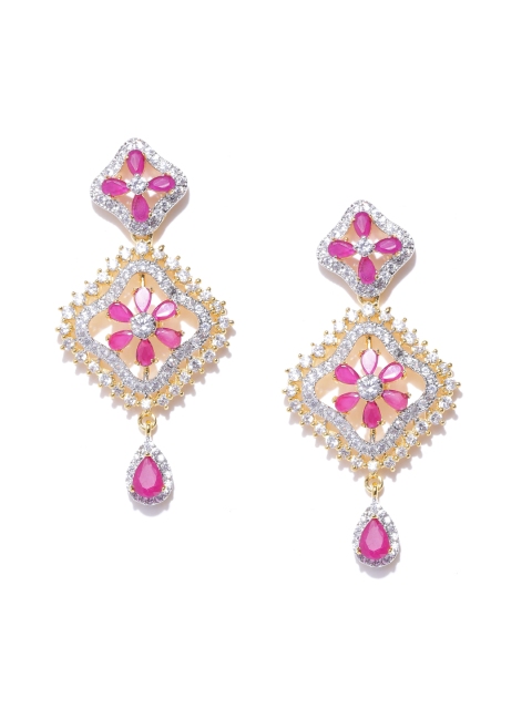 

YouBella Magenta Gold-Plated Stone-Studded Drop Earrings