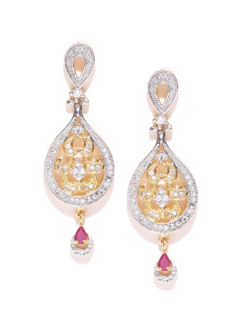 

YouBella Silver-Toned & Gold-Toned Teardrop Shaped Drop Earrings