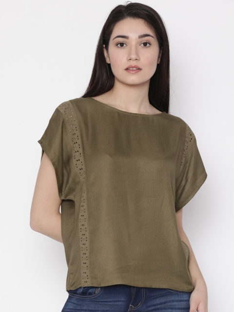 

Park Avenue Woman Olive Green Solid Boxy Top