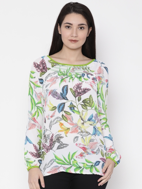 

Park Avenue Woman White & Green Printed Top