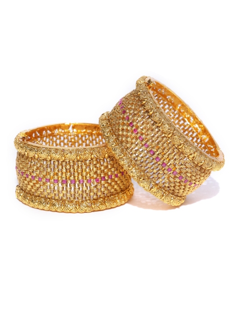

YouBella Set of 2 Gold-Toned Textured Stone-Studded Bangles