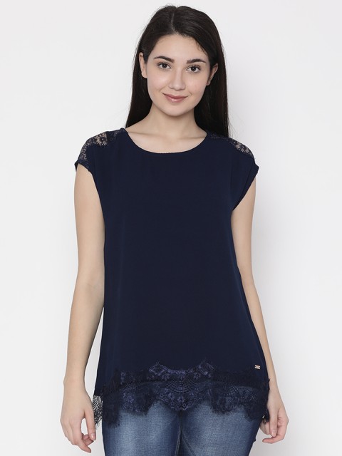 

Park Avenue Woman Women Navy Blue Solid Top