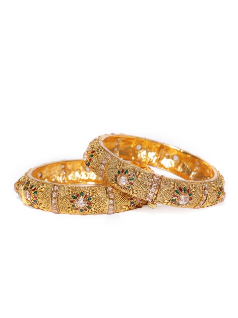 

YouBella Set of 2 Antique Gold-Toned Stone-Studded Textured Bangles