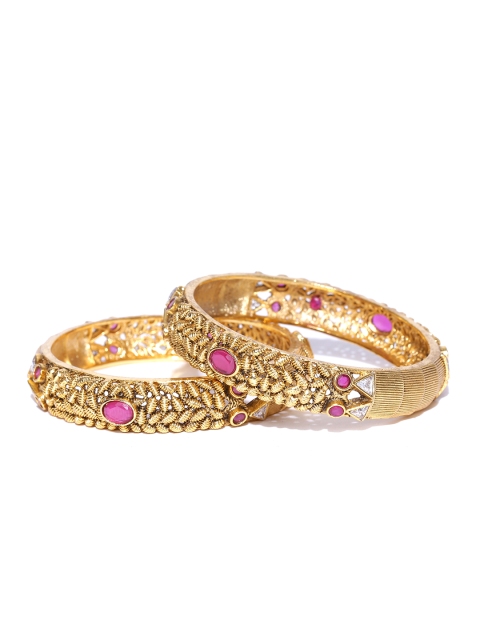 

YouBella Set of 2 Gold-Toned & Pink Textured Stone-Studded Bangles