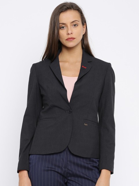 

Park Avenue Woman Navy Checked Single-Breasted Formal Blazer, Navy blue