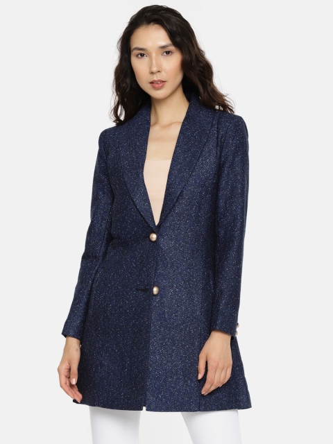

Park Avenue Women Blue Solid Tailored Longline Jacket