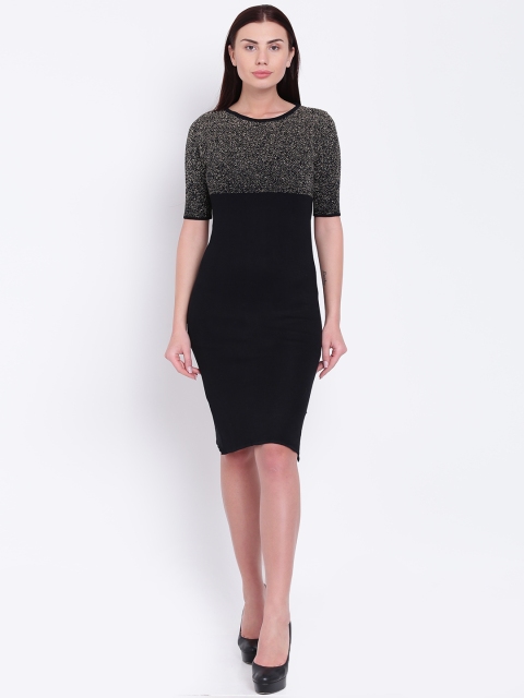 

Park Avenue Woman Black Solid Shimmer Bodycon Dress