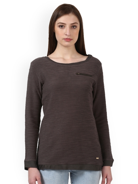 

Park Avenue Women Brown Self Design Round Neck T-shirt