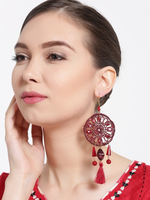 

Blueberry Red Patterned Circular Drop Earrings