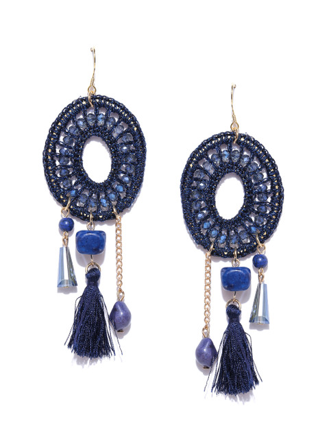 

Blueberry Blue Beaded Oval Drop Earrings