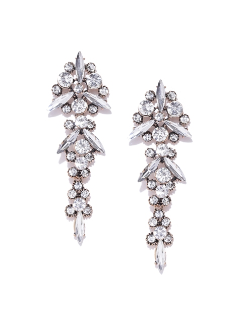 

Blueberry Antique Gold-Toned Stone-Studded Drop Earrings