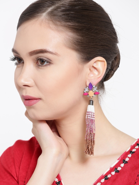 

Blueberry Multicoloured Tasselled Beaded Drop Earrings, Multi