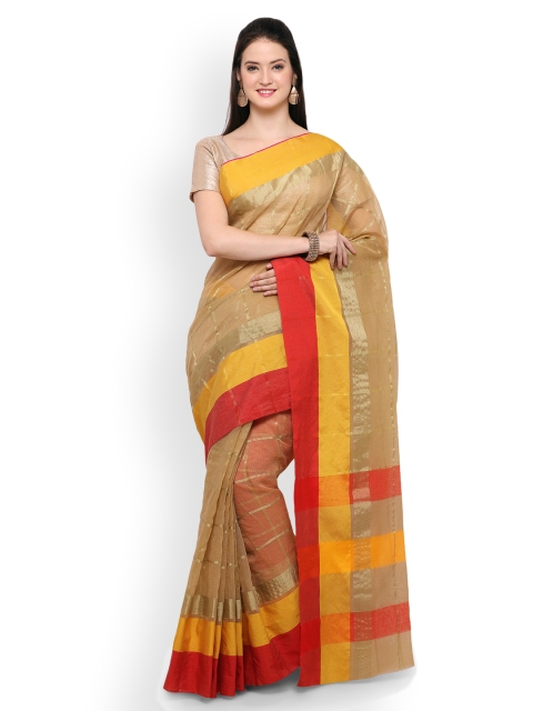 

Saree mall Beige Silk Blend Checked Chanderi Saree