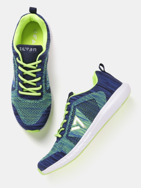 

SEVEN by MS Dhoni Men Blue & Fluorescent Green Vulcan Patterned Running Shoes