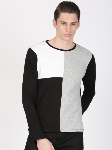 

ether Men Grey & Black Colourblocked Round Neck T-shirt