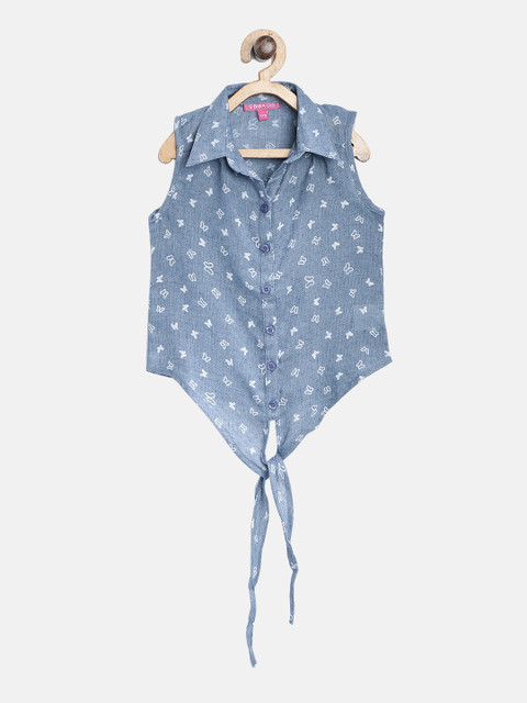 

Biba Girls Blue Regular Fit Printed Casual Shirt, Na