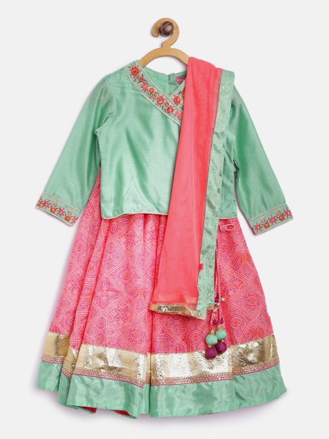 

Biba Girls Pink & Green Bandhani Print Lehenga Choli with Dupatta