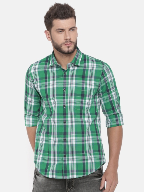 

Peter England Casuals Men Green & White Slim Fit Checked Casual Shirt