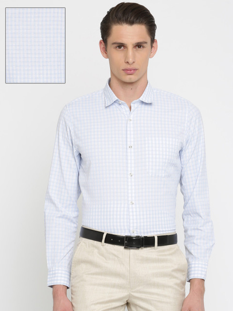 

Peter England Casuals Men White & Blue Slim Fit Checked Formal Shirt