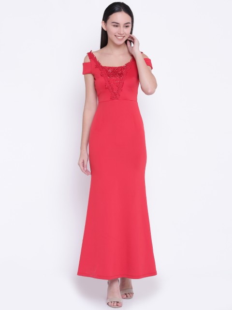 

Madame Women Red Solid Maxi Dress