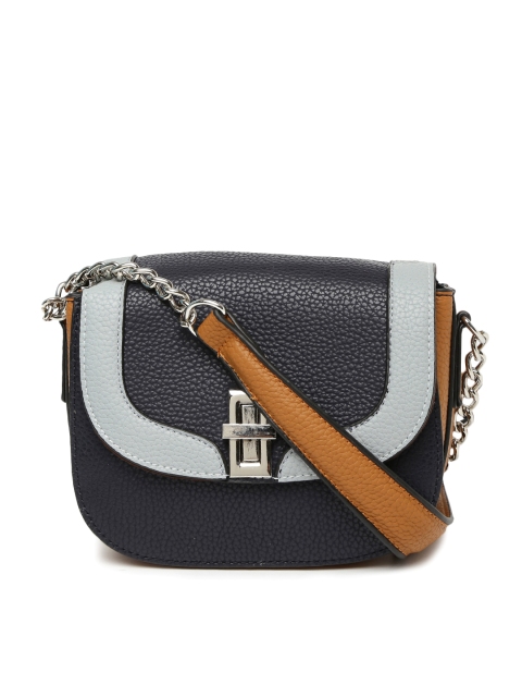 

DressBerry Navy Blue & Tan Brown Textured Sling Bag