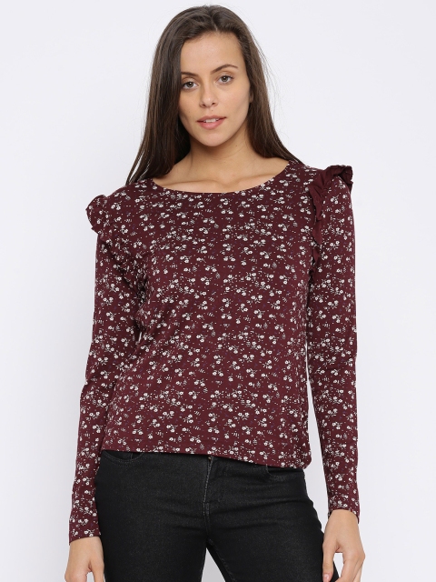 

Honey by Pantaloons Women Burgundy Printed Top