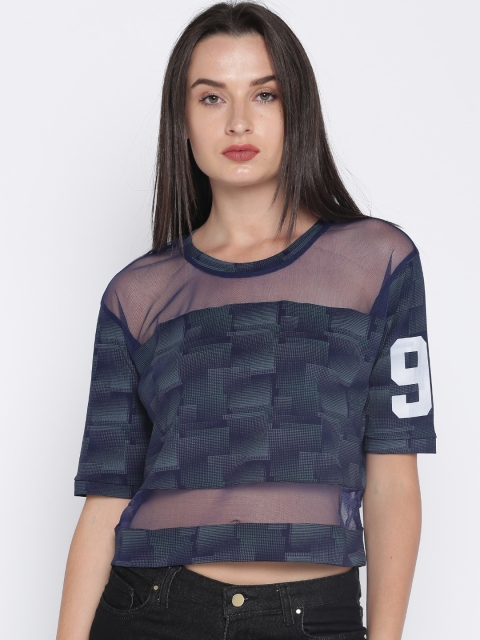 

Ajile by Pantaloons Women Navy Blue Printed Top