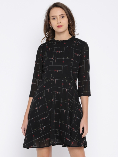 

Honey by Pantaloons Women Black Printed A-Line Dress