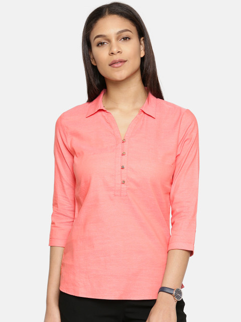 

Arrow Woman Women Coral Pink Solid Shirt Style Top