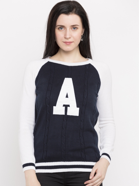 

Ajile by Pantaloons Women Navy & White Solid Sweater, Navy blue