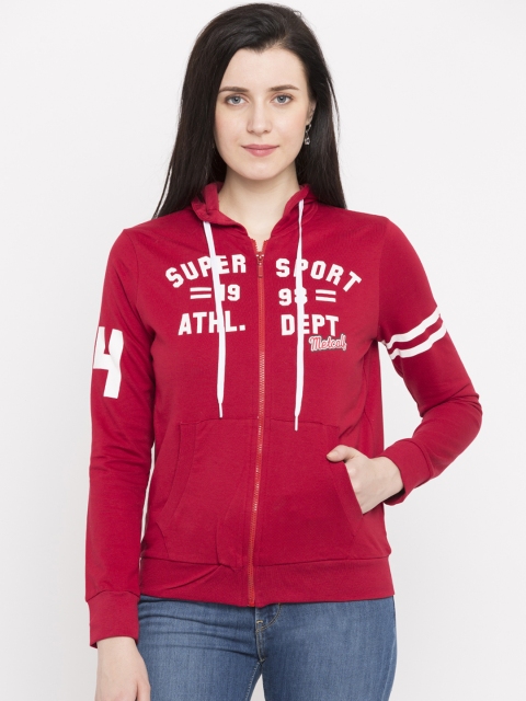 

Ajile by Pantaloons Women Red Printed Hooded Sweatshirt