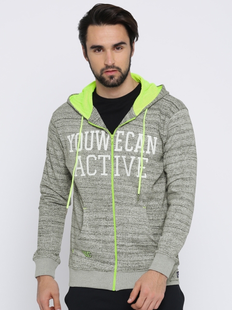 

YWC Men Grey Printed Hooded Sweatshirt