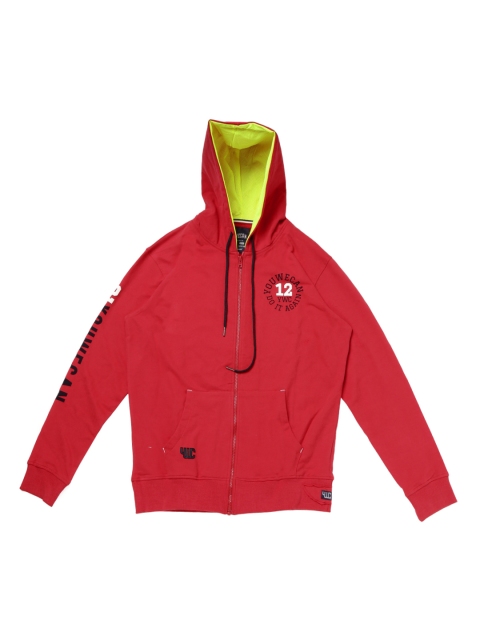 

YWC Men Red Solid Hooded Sweatshirt