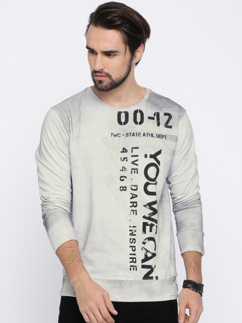 

YWC Men Grey & White Printed Sweatshirt