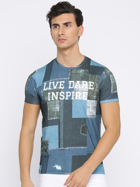 

YWC Men Blue Printed Round Neck T-shirt