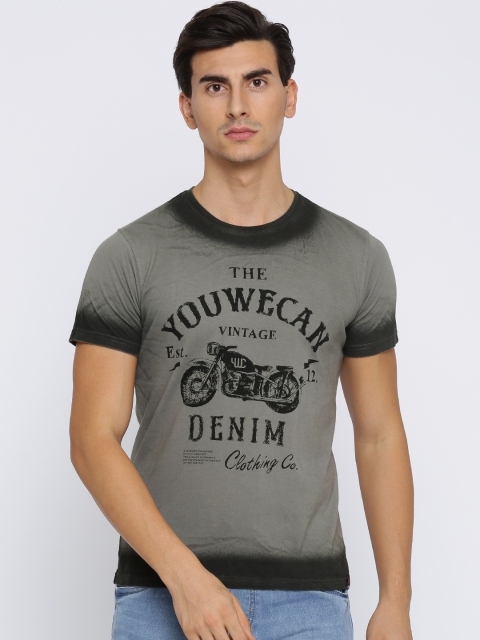 

YWC Men Grey Printed Round Neck T-shirt
