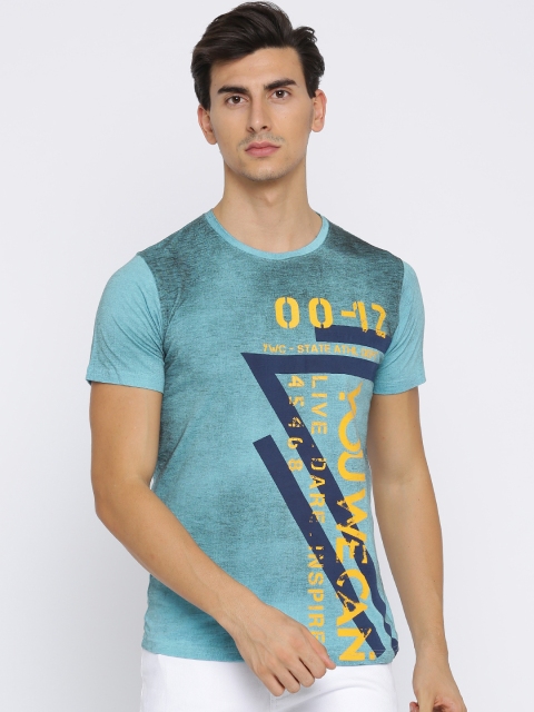 

YWC Men Blue Printed Round Neck T-shirt