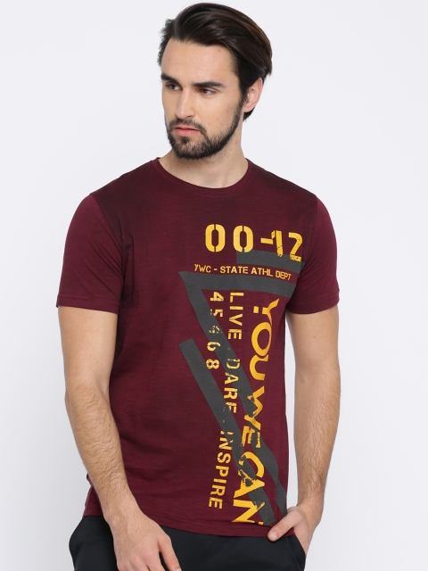 

YWC Men Maroon Printed Round Neck T-shirt