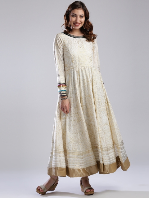 

W Women White & Golden Printed Anarkali Kurta