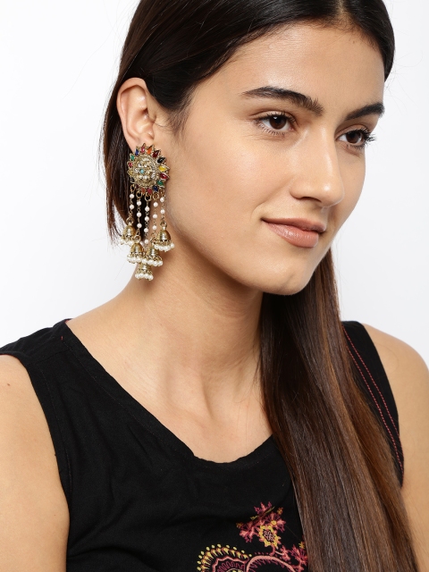 

Fida Antique Gold-Toned Embellished Handcrafted Dome Shaped Jhumkas
