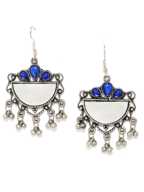 

Fida Silver-Toned & Blue Geometric Drop Earrings