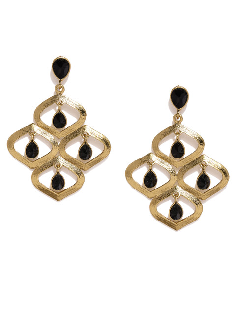 

Fida Black & Gold-Toned Geometric Drop Earrings