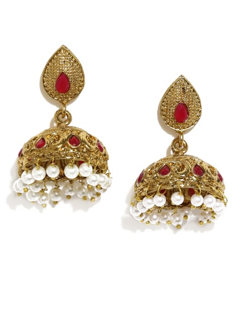 

Fida Gold-Toned & Pink Dome Shaped Jhumkas