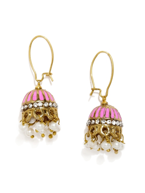 Fida Pink & Gold-Toned Floral Jhumkas available at myntra for Rs.497