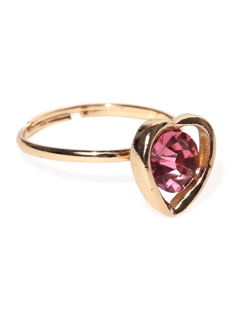 

OOMPH Gold-Toned & Pink Heart-Shaped Zirconia-Studded Ring