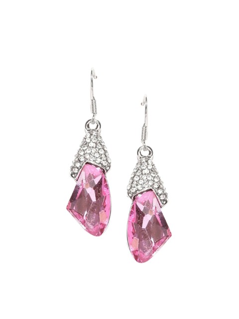 

OOMPH Silver-Toned & Pink Zirconia Drop Earrings